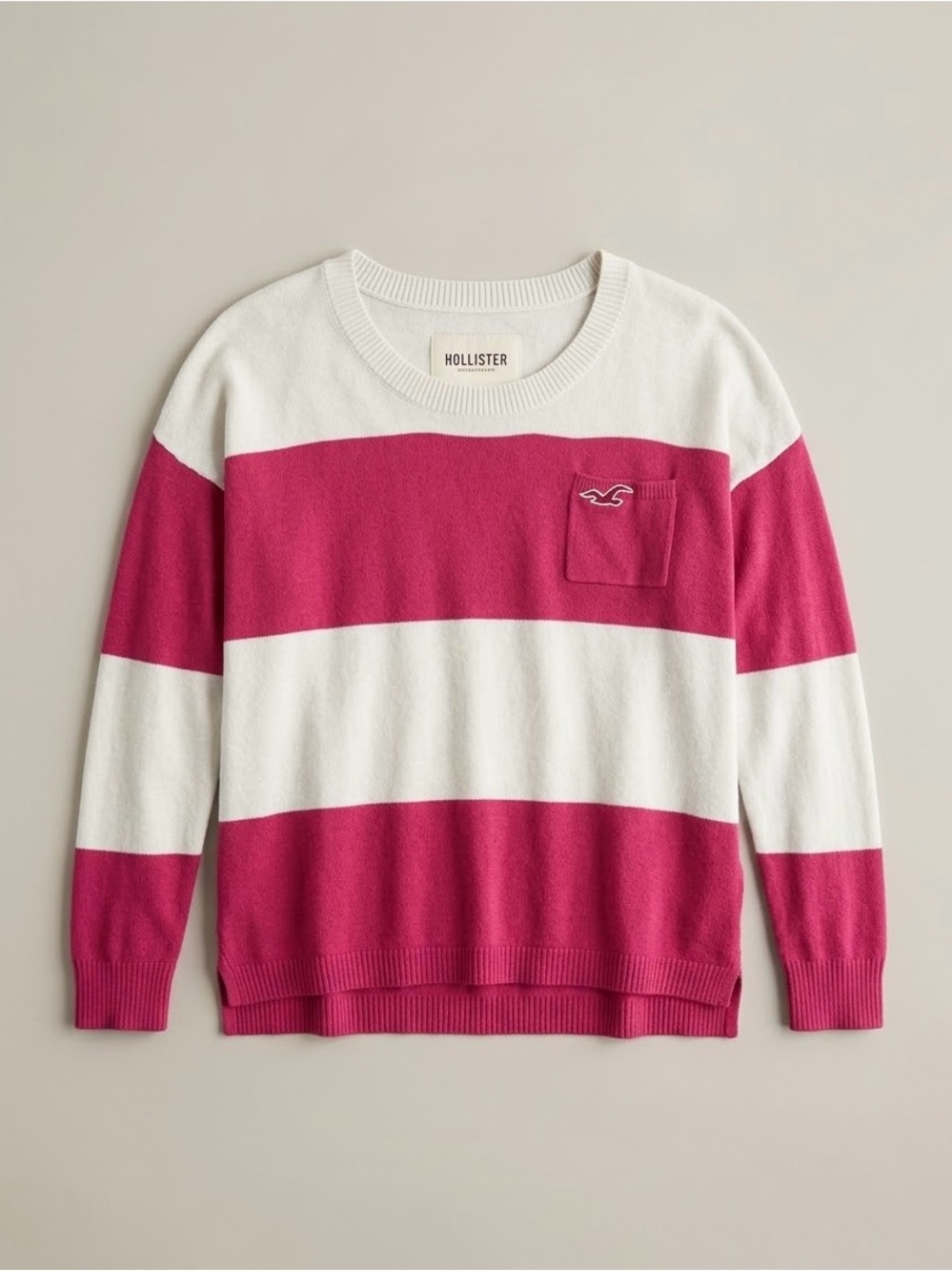 Vintage Style Hollister Pink & White Striped Crewneck Sweater Size Medium